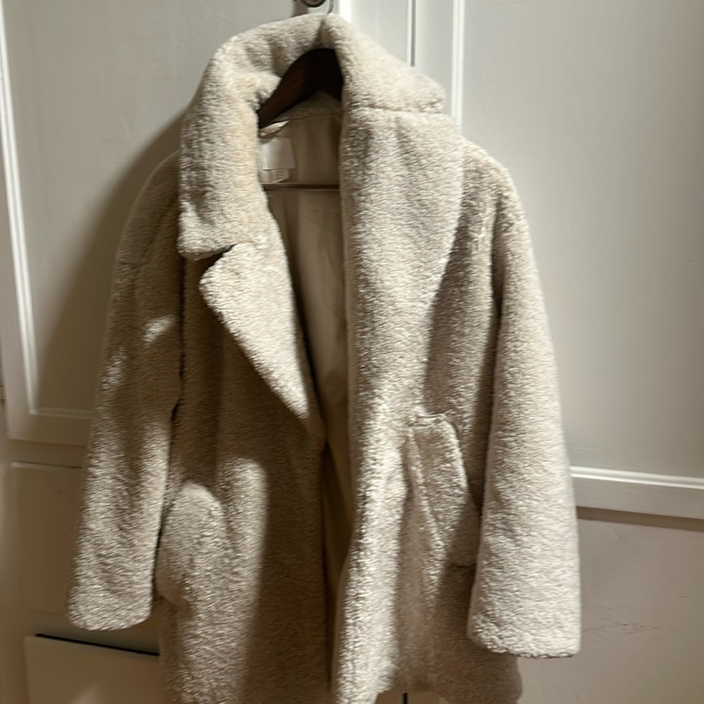 H&M cream teddy coat